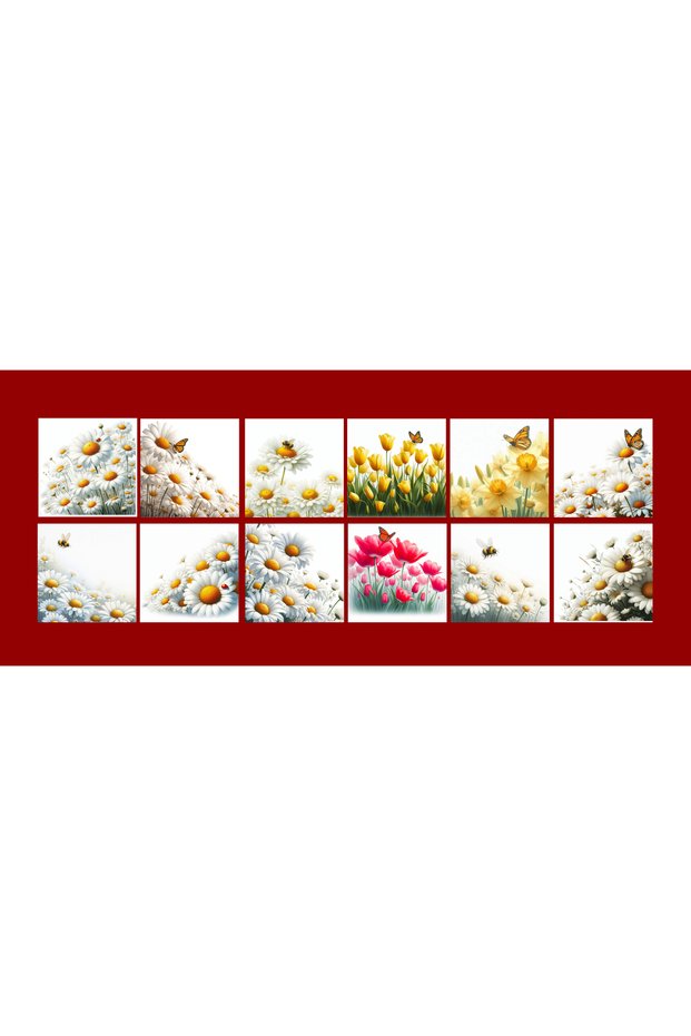 Flower Themed Postcard Set (10X10 cm 12 Pieces)