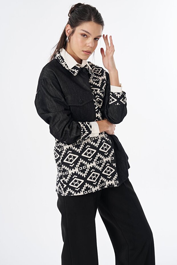 Ethnic Pattern Jacket Black