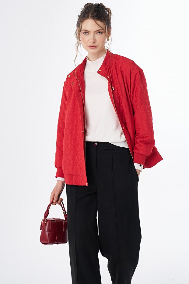 Lace-Up Quilted Jacket Red