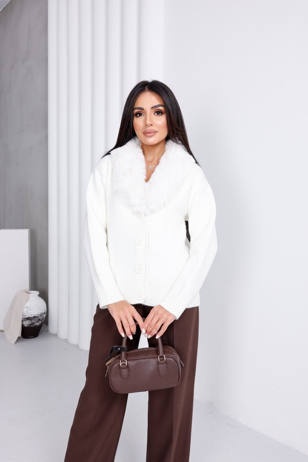 Fur Collar Buttoned Cardigan