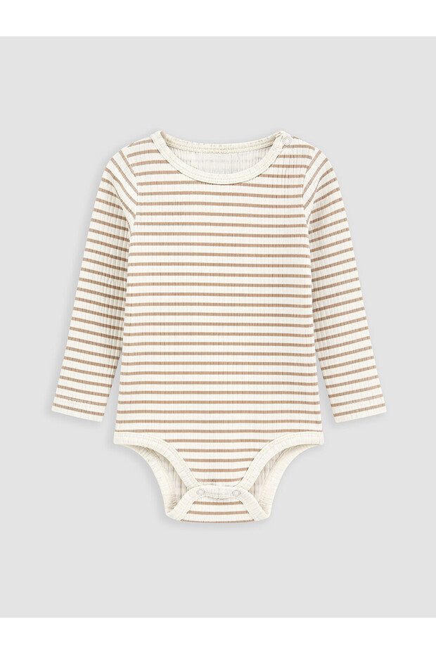 Alita City Farkıyla Lcw Baby Ecru Oval Collar Baby Boy Snap Fastener Bodysuit