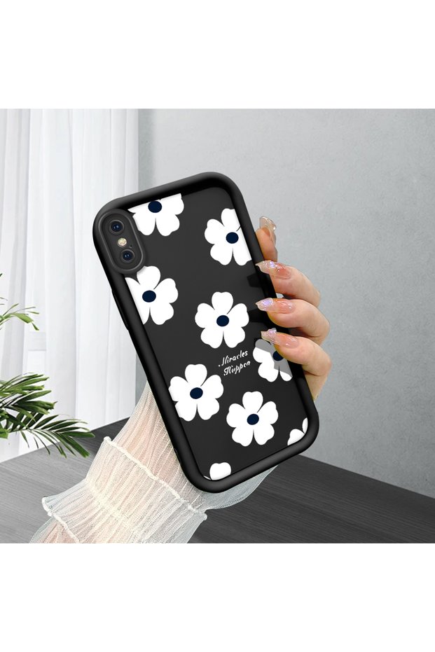 Simple White Floral Print Case Compatible with iPhone X/Xs, Durable Impact Protection