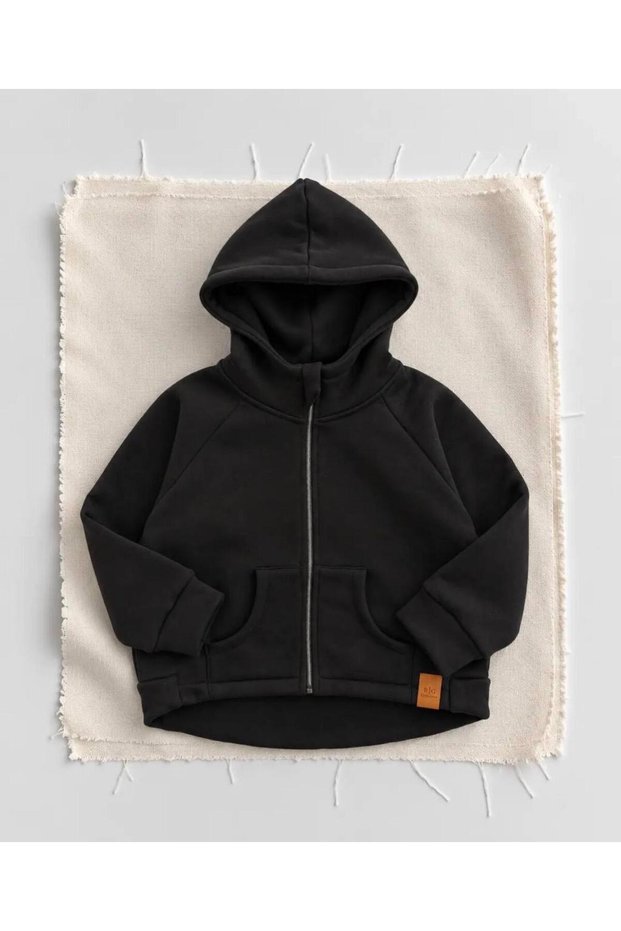 Unisex Children's Hooded Zippered Double Pocket Thick Sweatshirt (Thick)