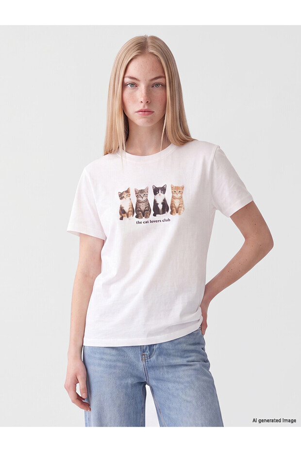 Two Mt Shop Quality Xside White Combed Cotton Printed Standard & Regular Short Sleeve Women's T-Shirt