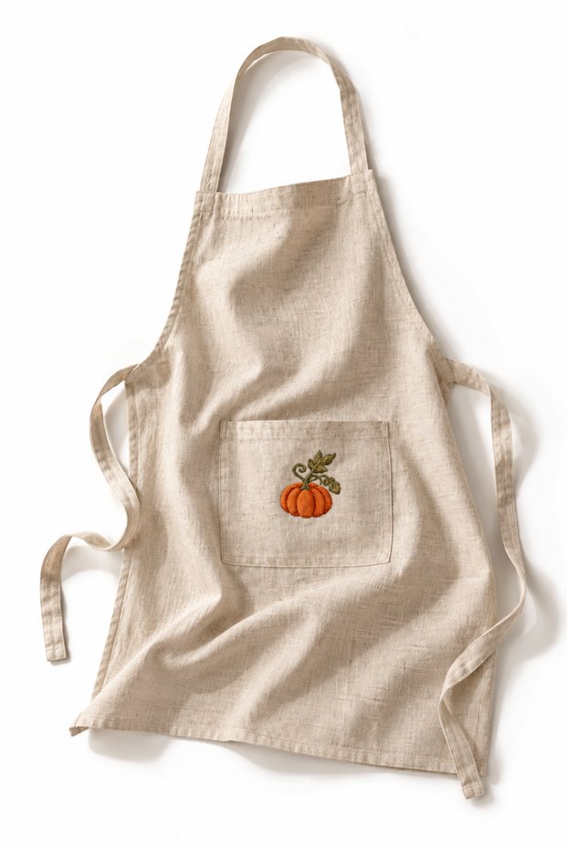 100% Woven Linen Bohemian Pumpkin Embroidered Kitchen Apron