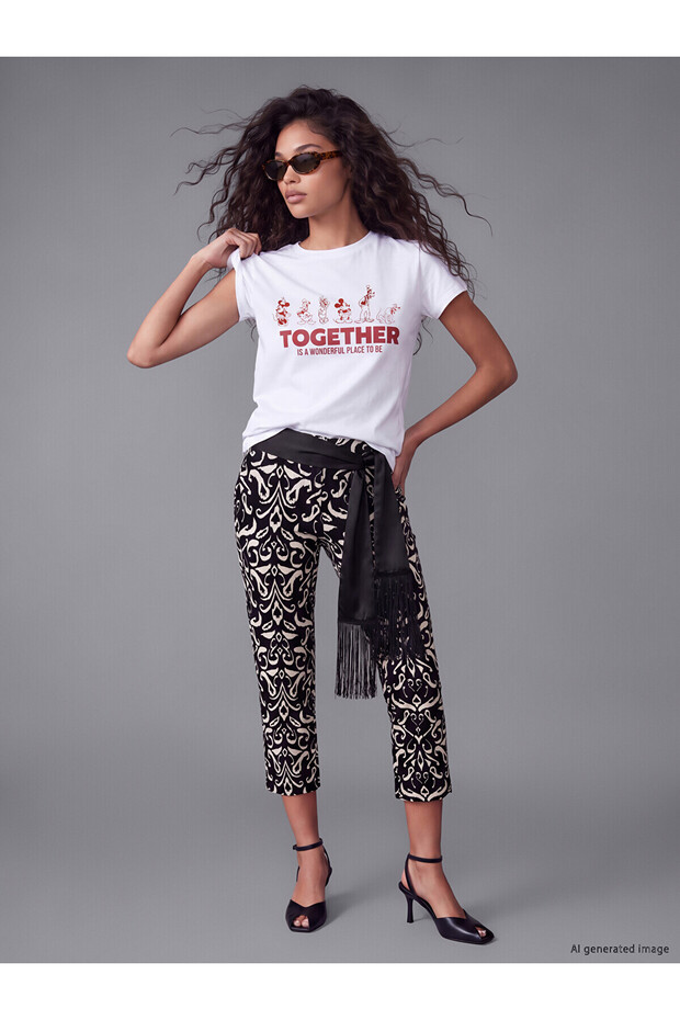 Two Mt Shop Quality Xside White Combed Cotton Printed Loose & Baggy Short Sleeve Women's T-Shirt