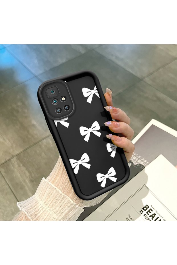 Redmi 10 4g Compatible Simple White Ribbon Pattern Phone Case,=Silicone Shockproof