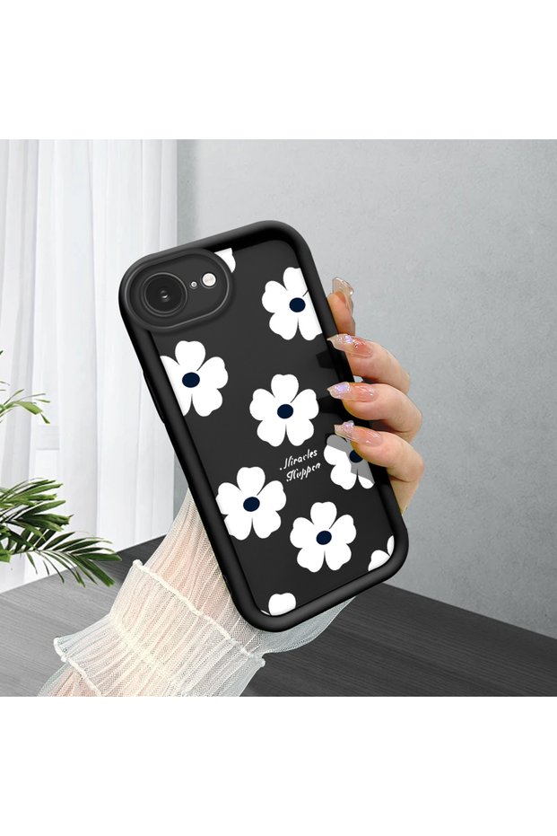 iPhone 16E Compatible Simple White Floral Print Case, Durable Shock-Proof