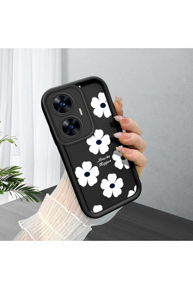Realme C55 Compatible Simple White Floral Print Case, Durable Impact Protection