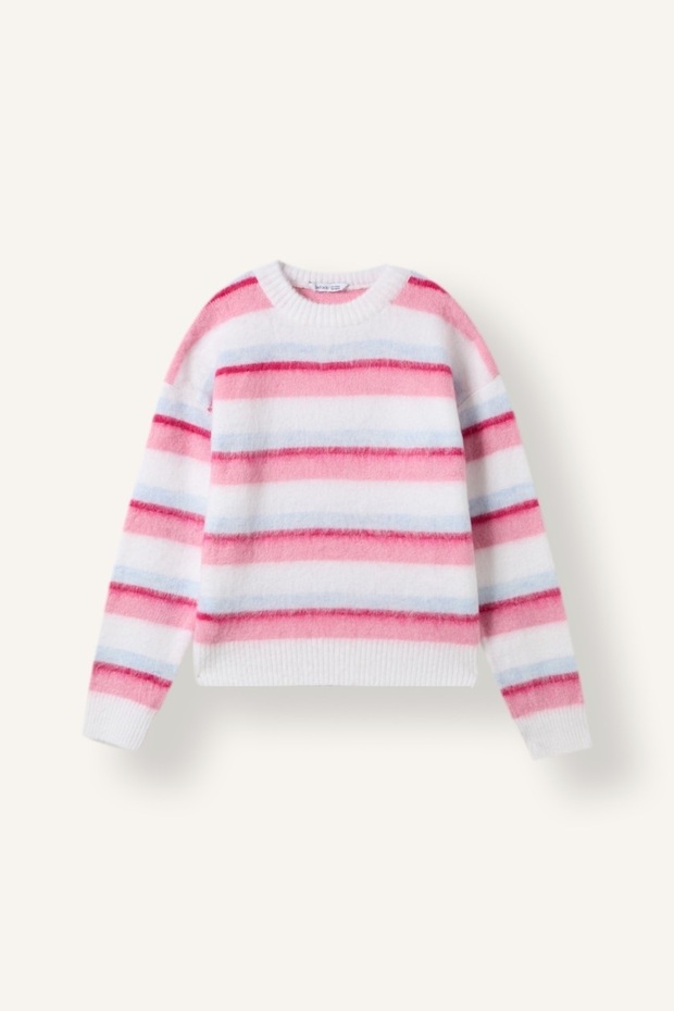 Crew Neck Fuzzy Striped Sweater for Girls I4945A826Wn