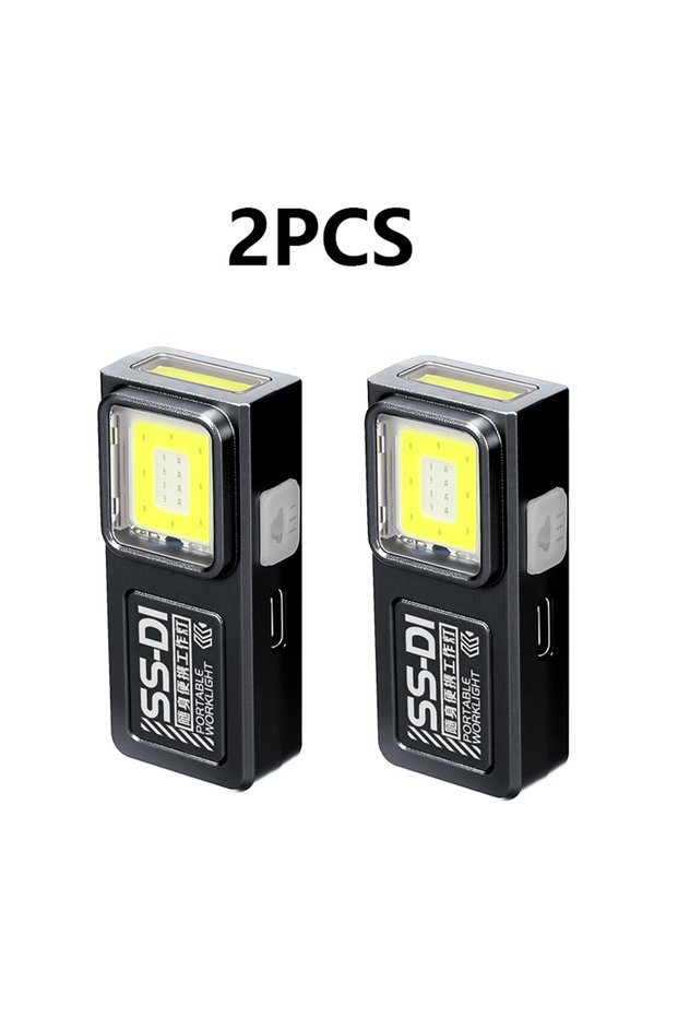 مصباح يدوي صغير أسود من نوع COB LED قابل لإعادة الشحن عبر USB C مع مشبك ومغناطيس مقاوم للماء