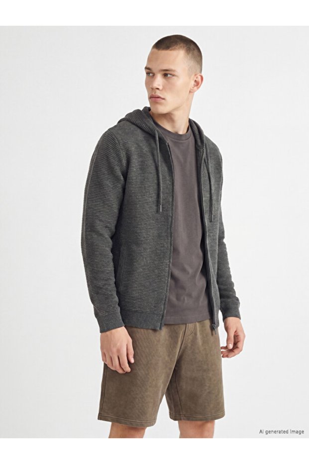 Rmz Gi̇yi̇m Farkiyla Standard Fit Hooded Men's Knitwear Cardigan