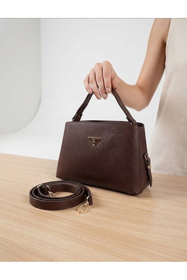 Safiano Textured Brown Strap Women's Shoulder and Hand Bag