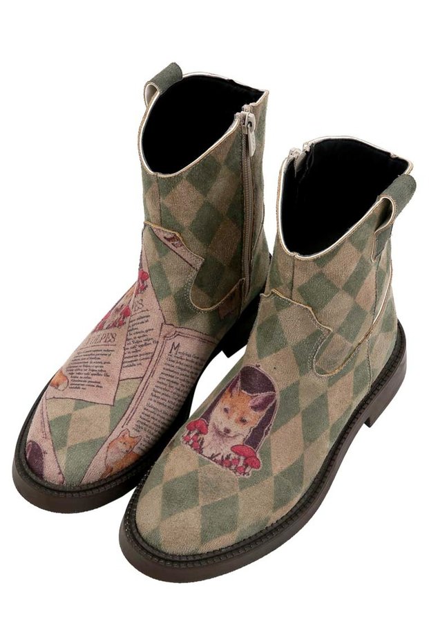 Women's Vegan Leather Green Western Boots - Vulpes Design