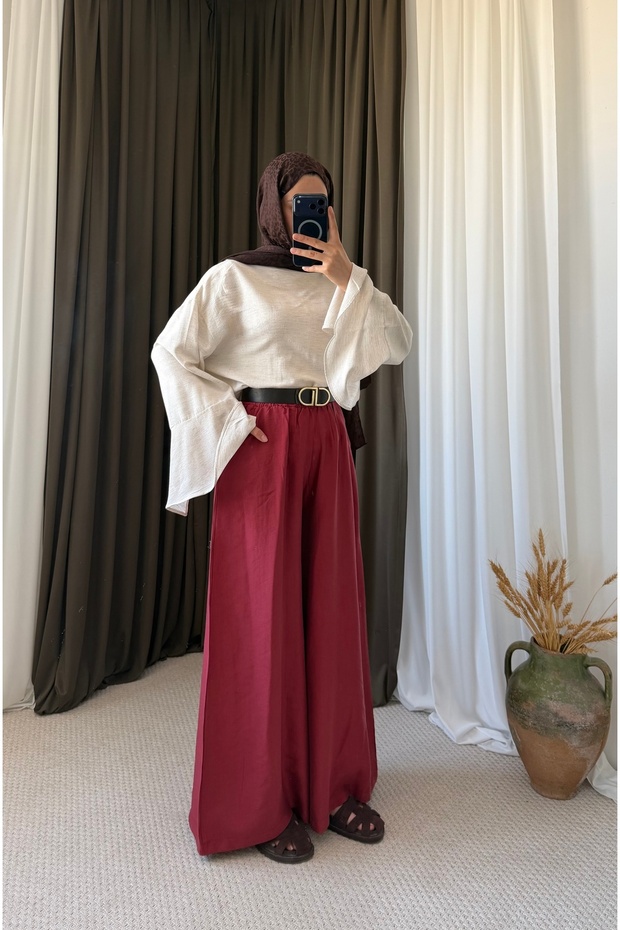 Skirt Trousers with Pockets - 0012 - Claret Red