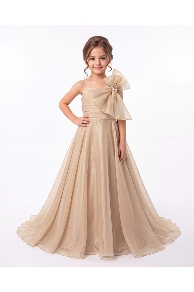 Girl's Thasos Long Evening Dress M00873 Brown