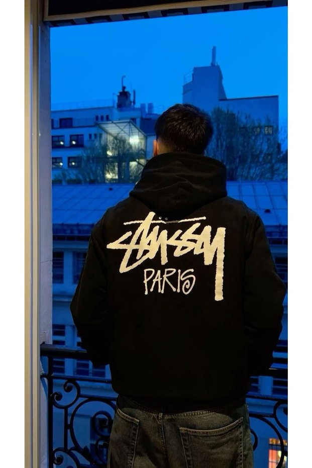 Black Oversize Hooded Sweatshirt Cotton Printed Unisex