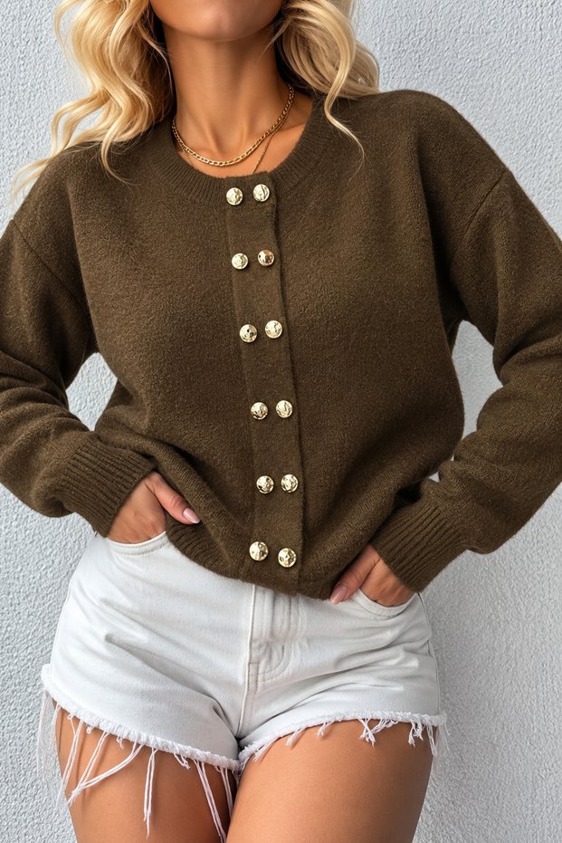 Women's Soft Yarn Detailed Buttoned Trendy Knitwear Sweater