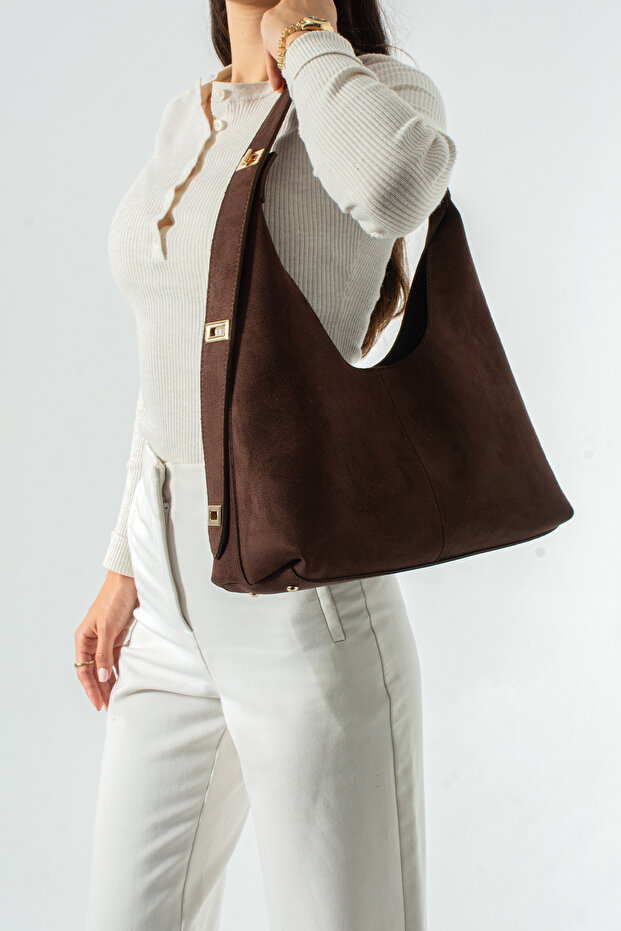Zevra Model Women's Brown Suede Hand and Shoulder Bag