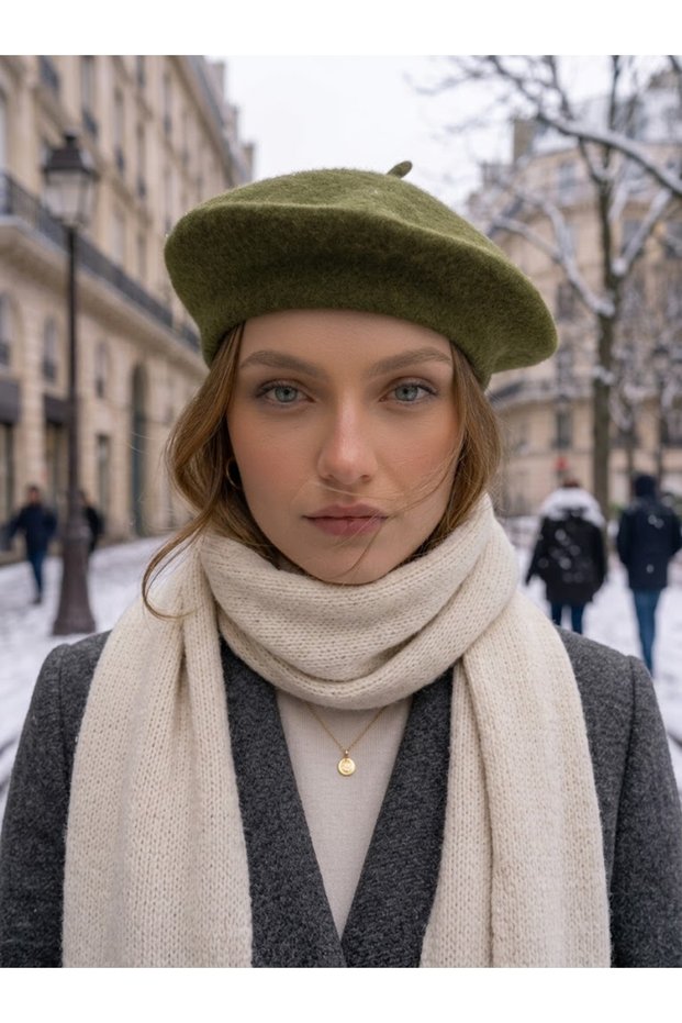 Women's French Painter Wool Felt Beret Khaki