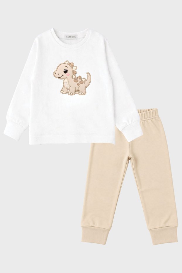 Children's Long Sleeve Dinosaur Printed Pajama Set 2-Piece Top and Bottom Sleep Set