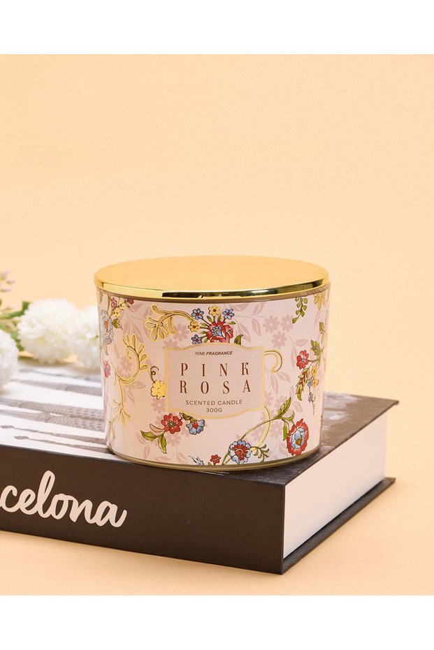 Pink Rosa Floral Glass Jar Candle With Lid
