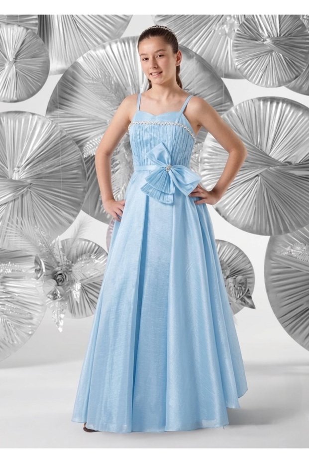 Meneviş Stone Detailed Taffeta Girls' Long Evening Dress_Mnvs931