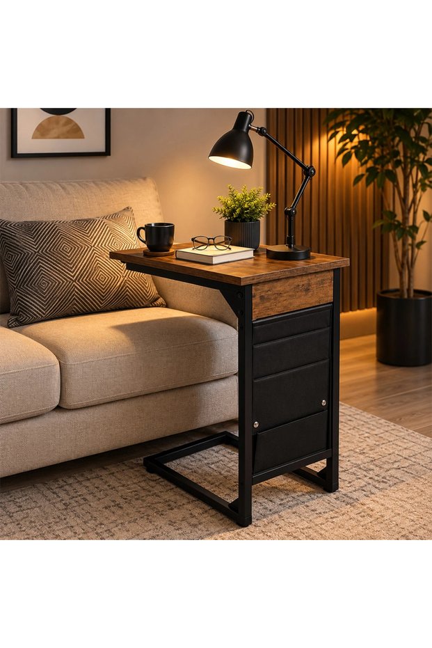 Modern Side Service Table with Side Storage Pockets and Practical Design