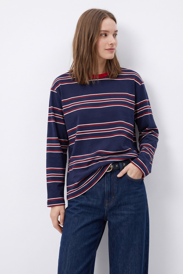 Crew Neck Pinstripe Tunic 27189 - Dark Blue