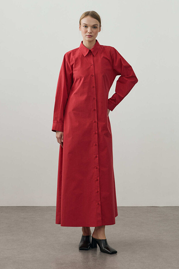 Beli Curved Hem Shirt Dress Red