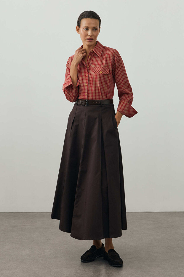 Pile Detailed Maxi Skirt Bitter Brown