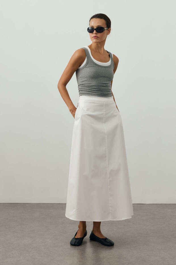 Gabardine Maxi Skirt Ecru
