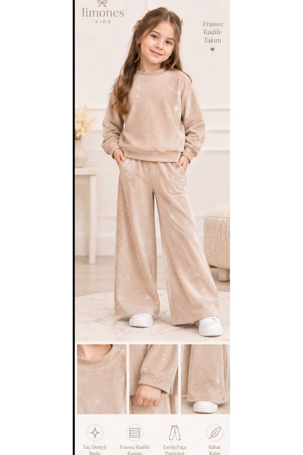 French Velvet Stone-Embellished Girls' Set