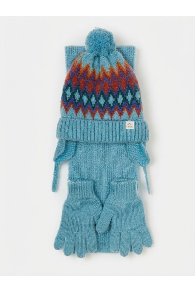 Fo 5204 Baclı 3-Piece Scarf Beanie Glove Set