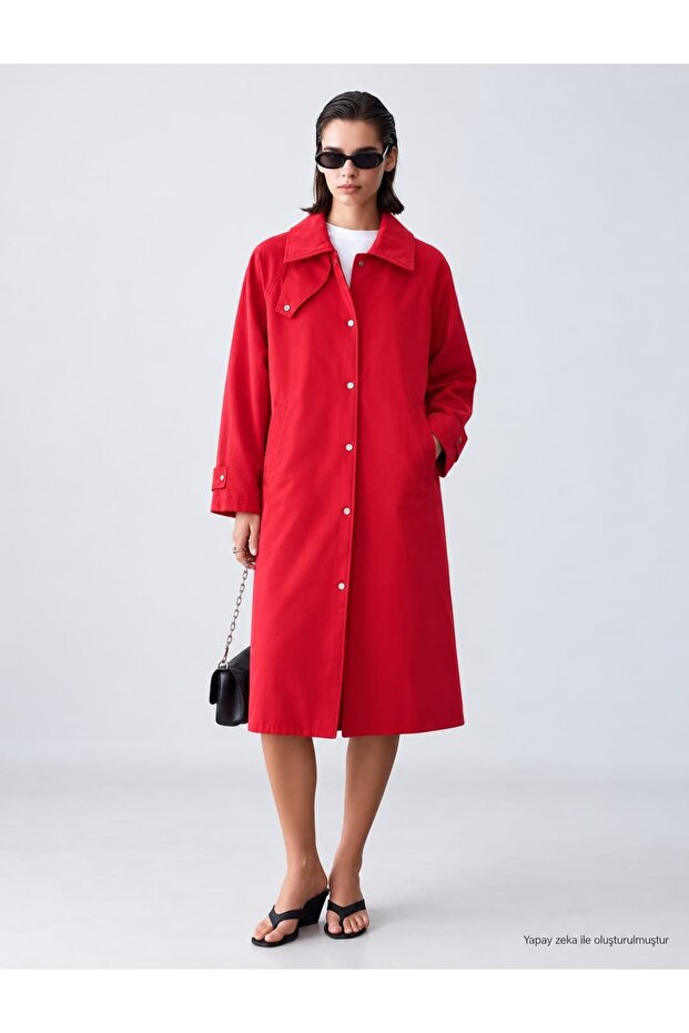 Original Model Raglan Sleeve Red Long Trench Coat