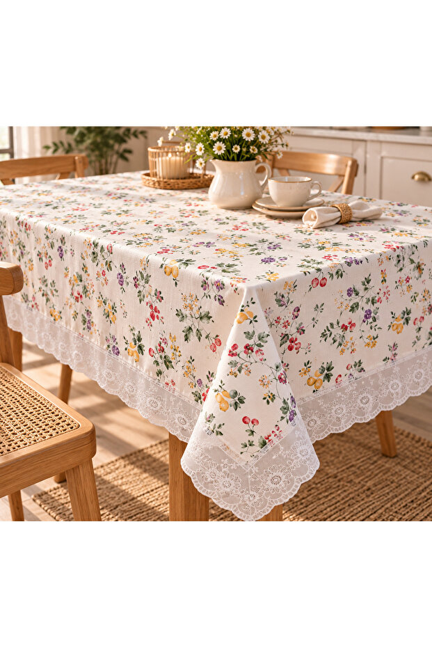 Floral Patterned Pvc Rectangular Oilcloth Tablecloth with Edge Workmanship