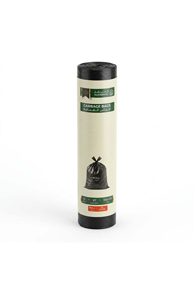 Garbage Bags Roll, 10 Bags, 67 Gallons, 105 x 125 cm (XX Large) - Black