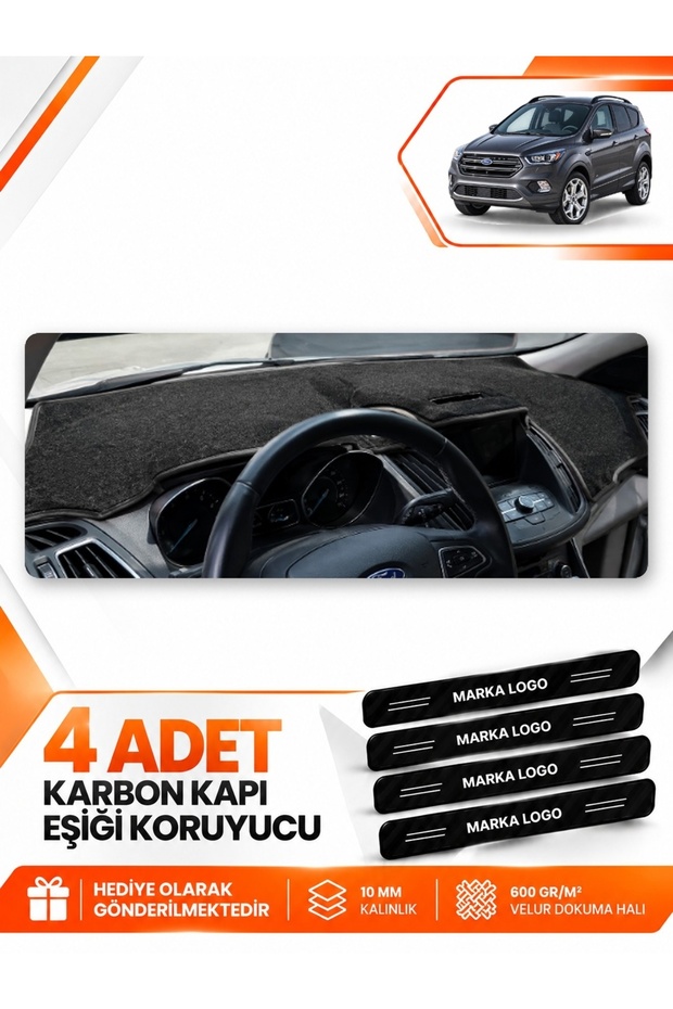 Ford Kuga (2015-2019) Compatible Dashboard Protection Protective Cover Carpet Cover Chest Panel - Black - Fo025