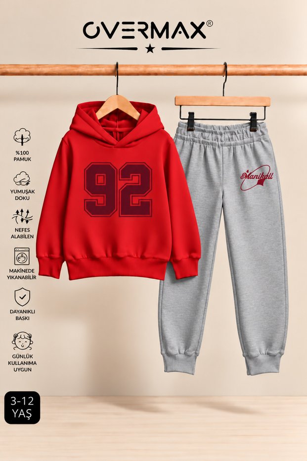 92 Printed Children's Hooded Sweatshirt Tracksuit Set - Ages 3-12