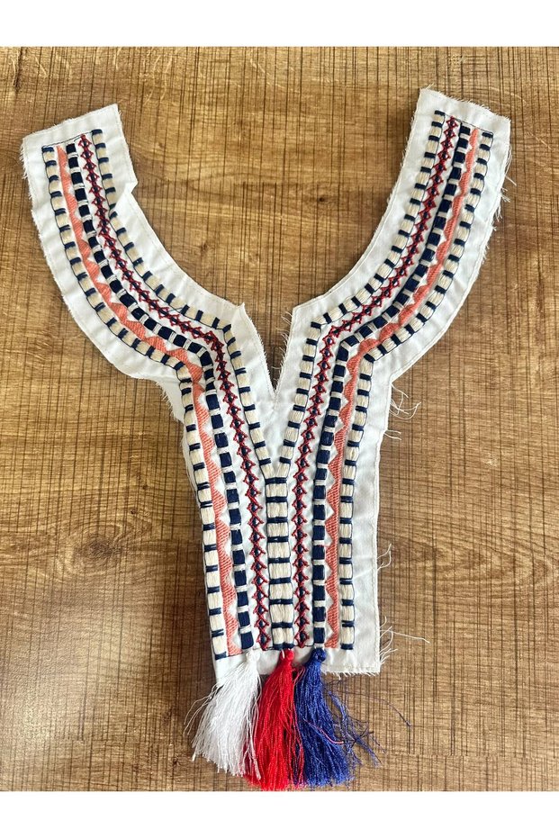 Embroidery Work Tasseled Ethnic Collar Applique 27X14 cm