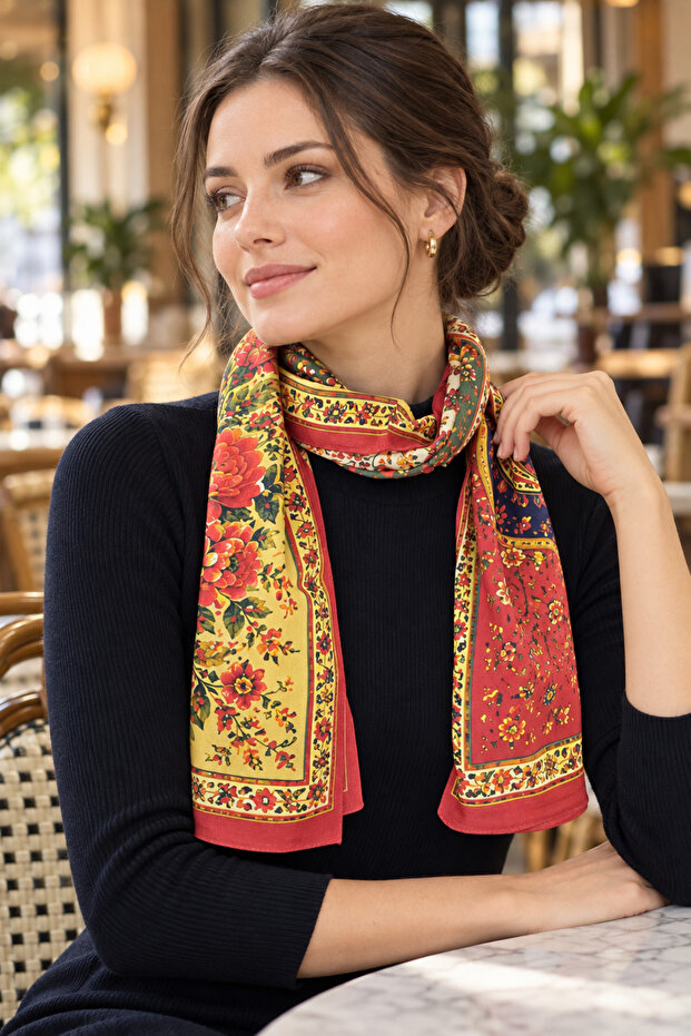 Floral Pattern Modal Fabric Long Wide Ethol Shawl Scarf 145X50 cm