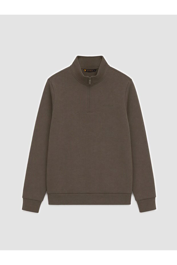 Khaki Stand Collar Men's Sweatshirt