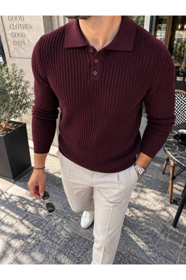 Men's button-down shirt collar knitwear