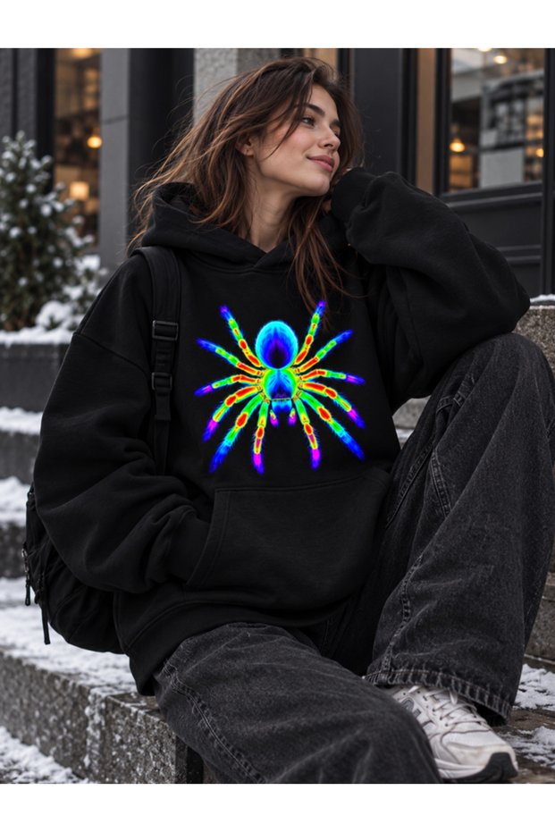 Women'S/Unisex Leopard Cherry Star Printed Black Hooded Sweatshirt & Hoodie