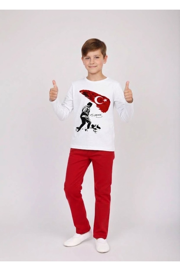 Boy's 23 April - 29 October Performance Outfit Long Sleeve T-Shirt and Inside-Adjusted Pants 2-Piece Set