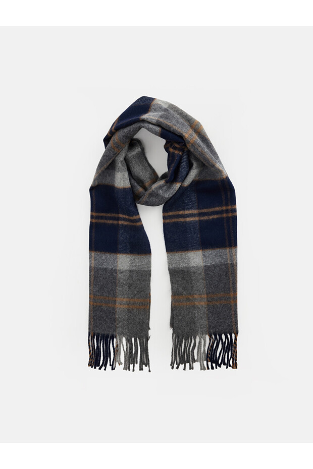 Rmz Gi̇yi̇m Farkiyla Checkered Embroidered Men's Knitwear Scarf