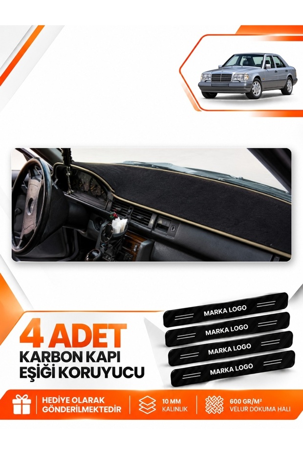 Mercedes W124 (1984-1995) Compatible Front Cover Glove Box Protection Protector Carpet - Black-Beige - Mb011