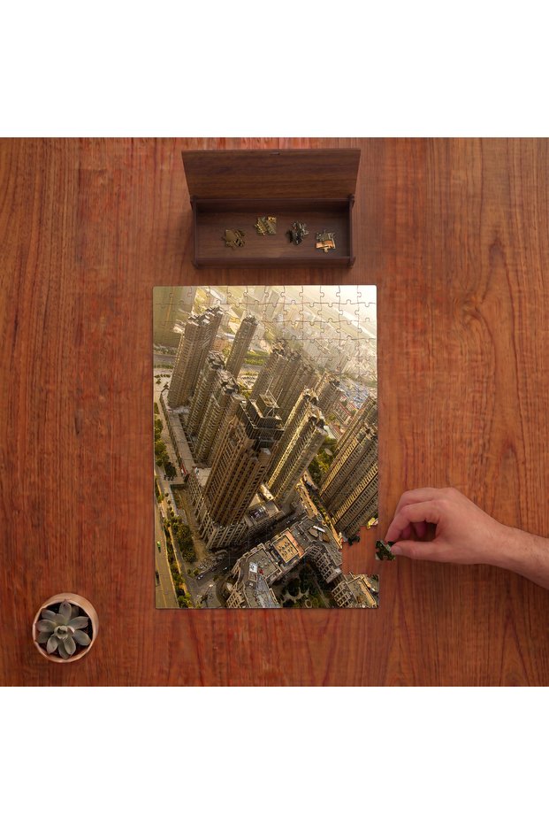 Cityscape - Skyscrapers Bird's Eye View Design 240 Pieces Wooden Puzzle in Wooden Box Pd00315