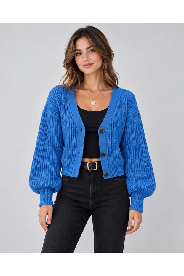 2786 Blue Balloon Sleeve Knitwear Cardigan