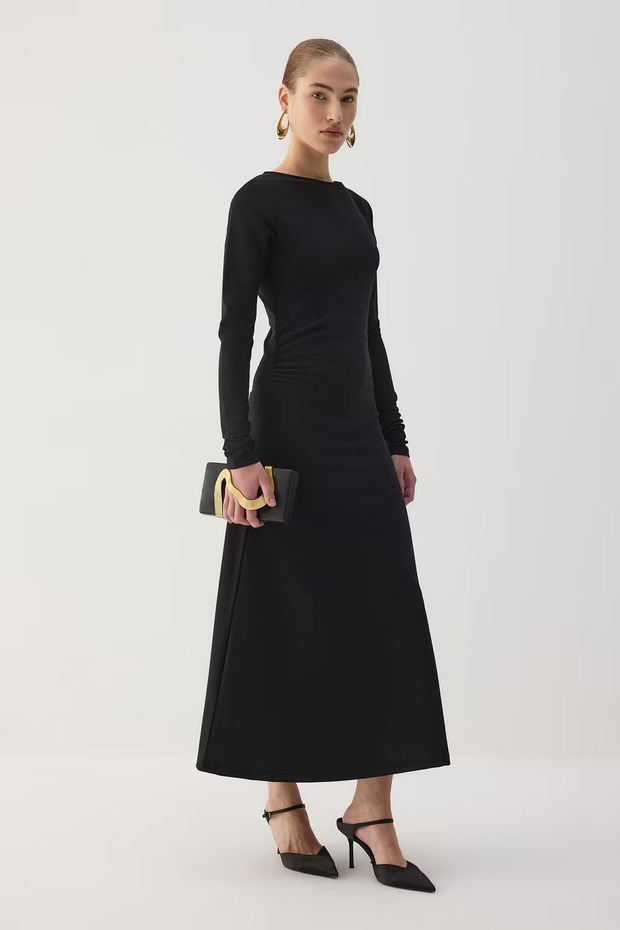 Boat Neck Dress with Detachable Collar